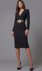Jovani 51637 - Long Sleeve Sheath Dress with Floral Accent - designer prom dress at Silhouette Dresses