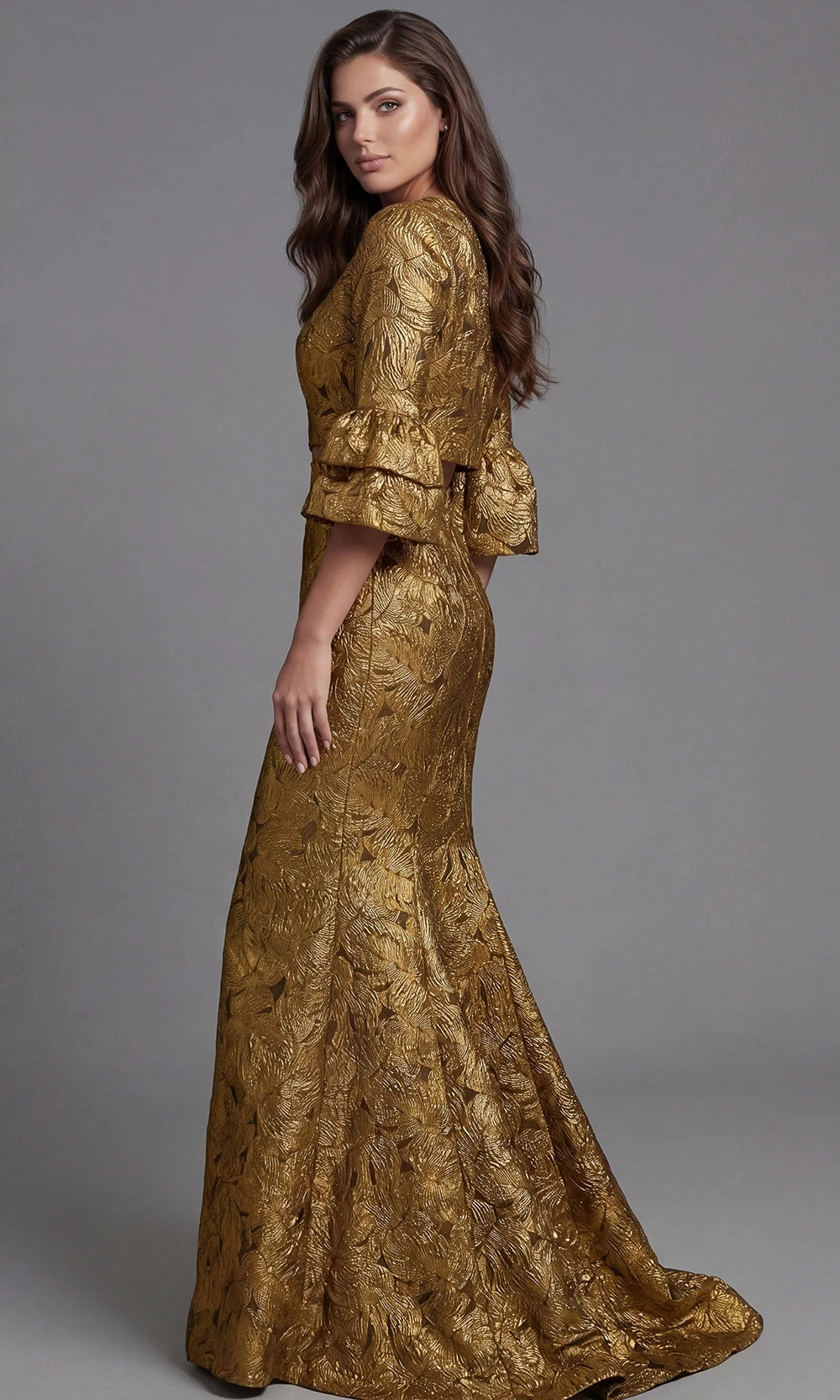 Jovani 51653 - Textured Metallic Mermaid Long Gown - back view