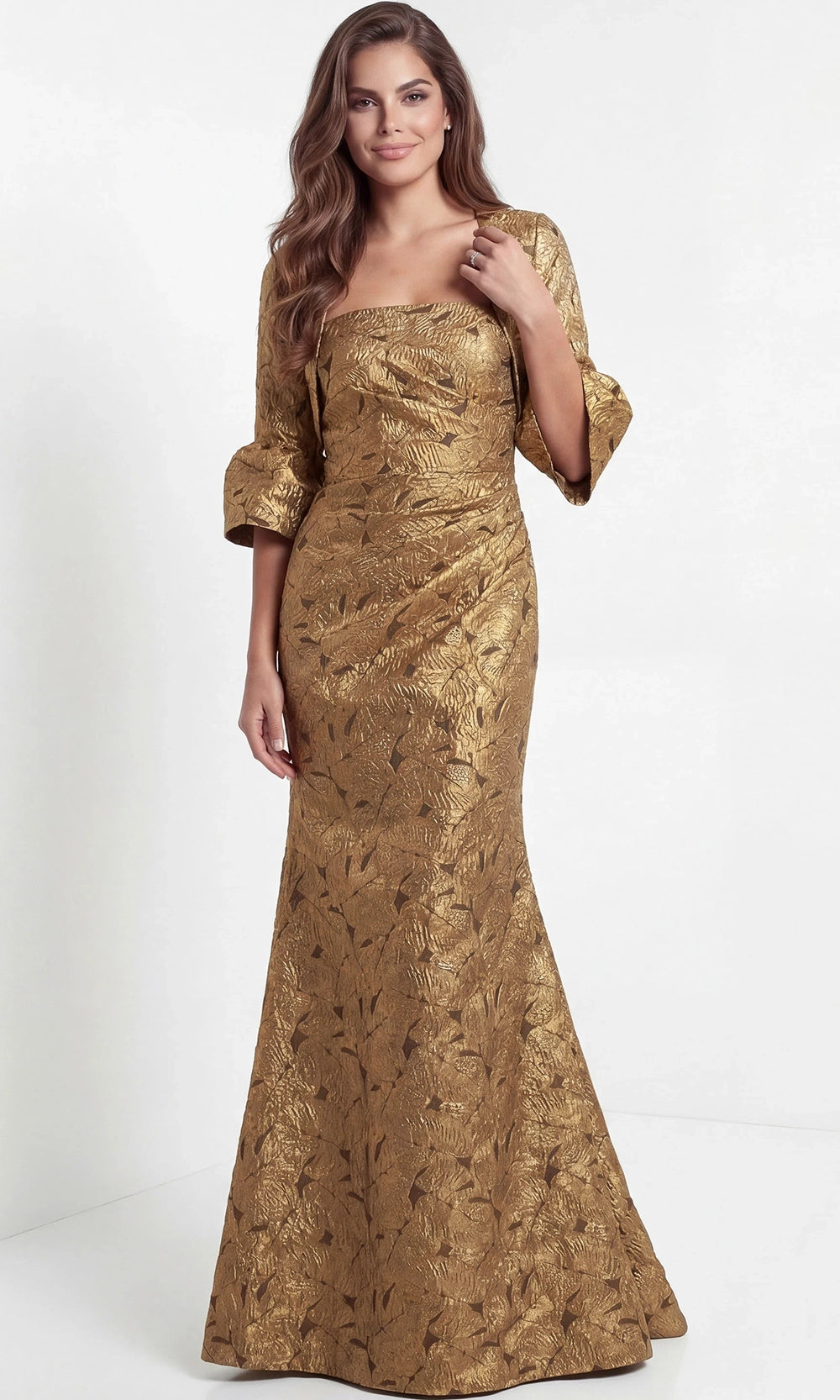 Jovani 51653 - Textured Metallic Mermaid Long Gown - detail view
