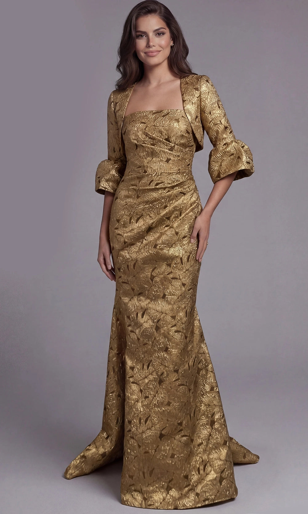 Jovani 51653 - Textured Metallic Mermaid Long Gown - view 4