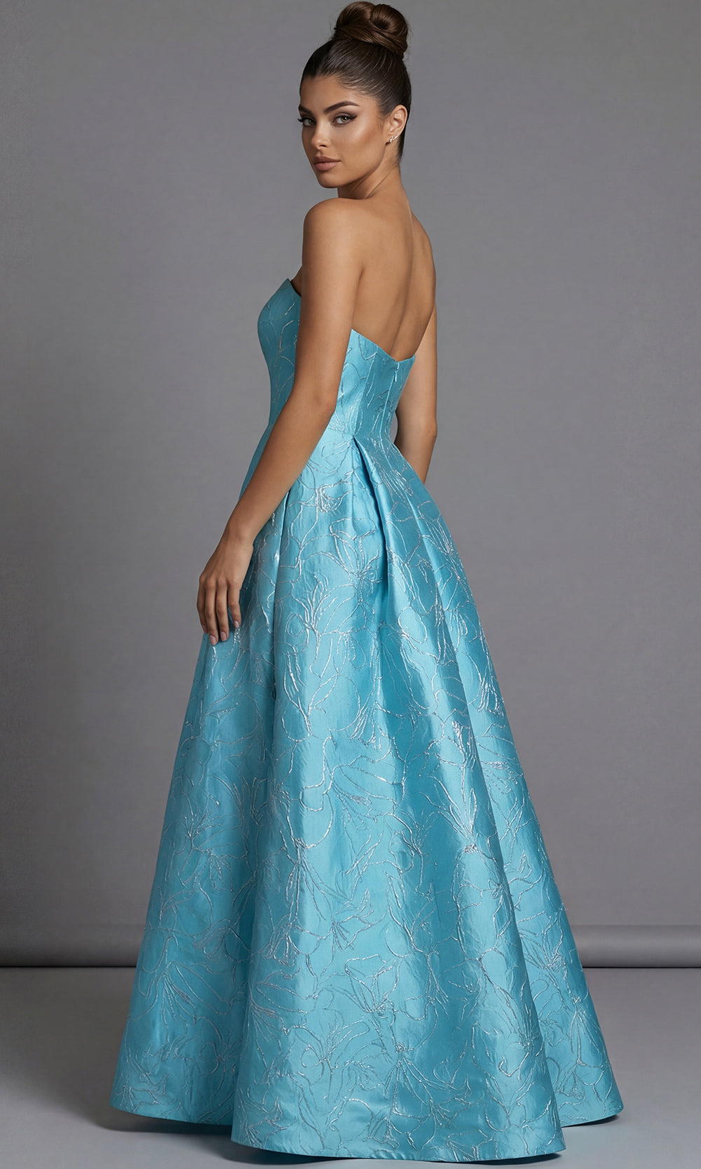Jovani 51693 - Brocade Strapless High Low Mini Dress - detail view