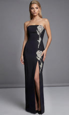Jovani 51704 - Beaded Rose Applique Column Evening Gown - designer evening gown at Silhouette Dresses
