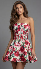 Jovani 51713 - Floral Corset A-Line Mini Dress - designer cocktail dress at Silhouette Dresses