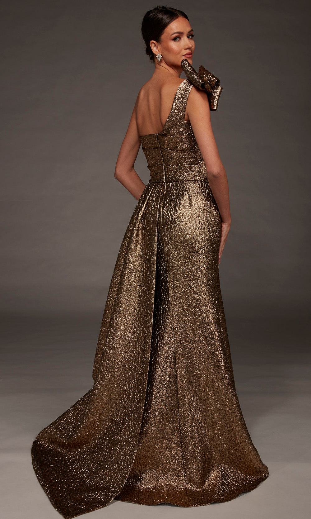 Alyce Paris 55009 - Bow Shoulder Accent Jacquard Sheath Gown