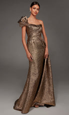 Alyce Paris 55009 - Bow Shoulder Accent Jacquard Sheath Gown