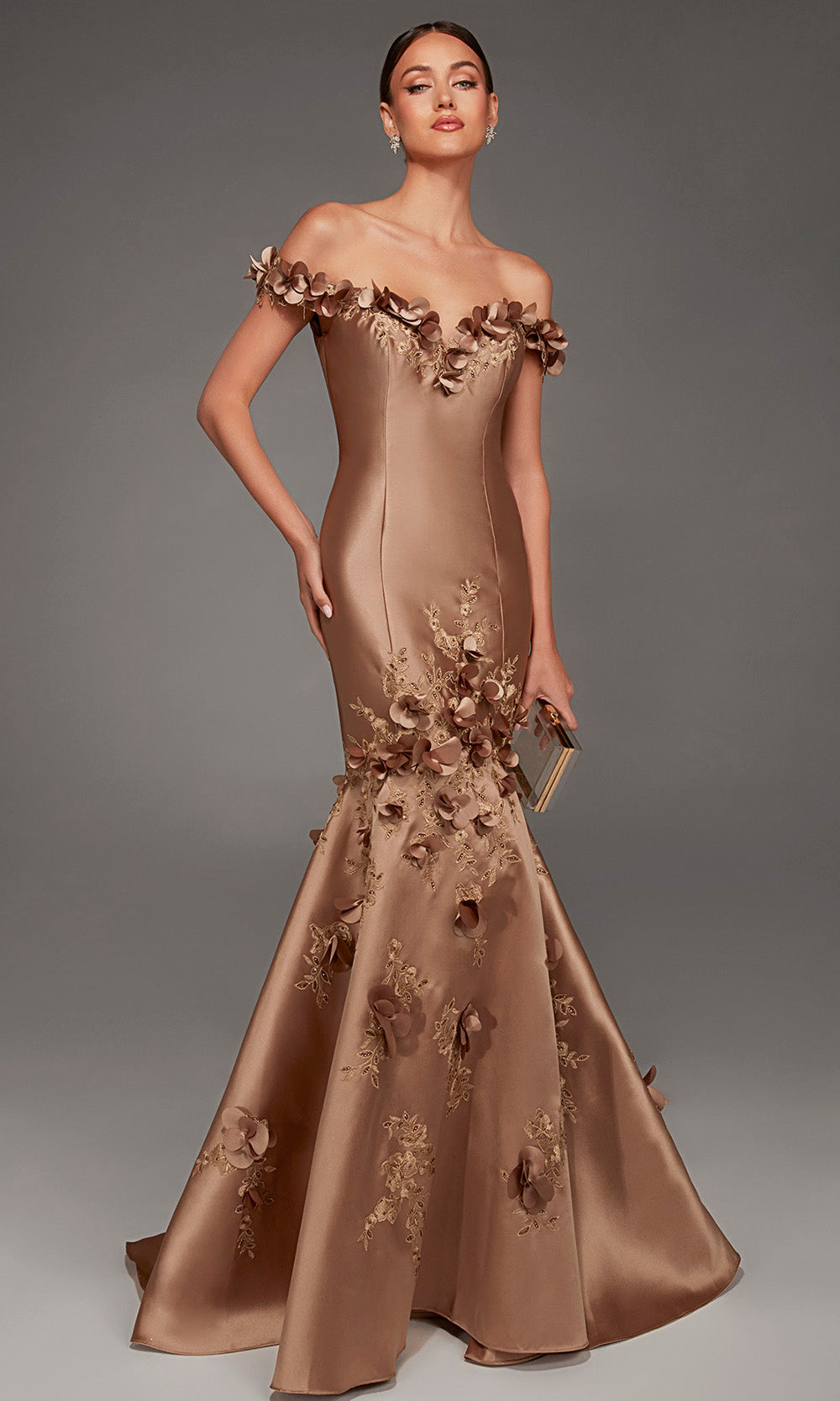 Alyce Paris 55010 - Off Shoulder Mikado Floral Evening Gown