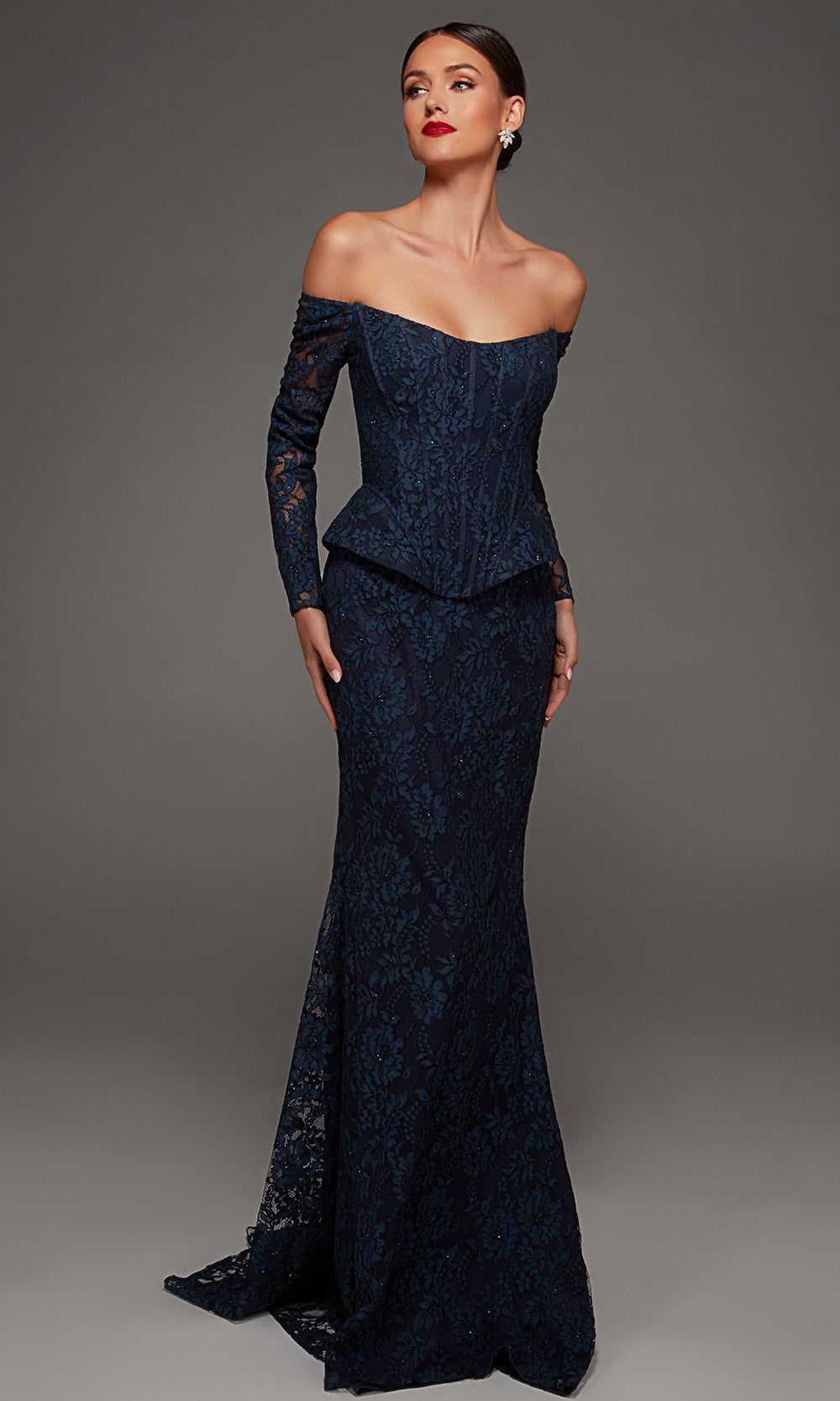 Alyce Paris 55018 - Floral Lace Off Shoulder Evening Gown