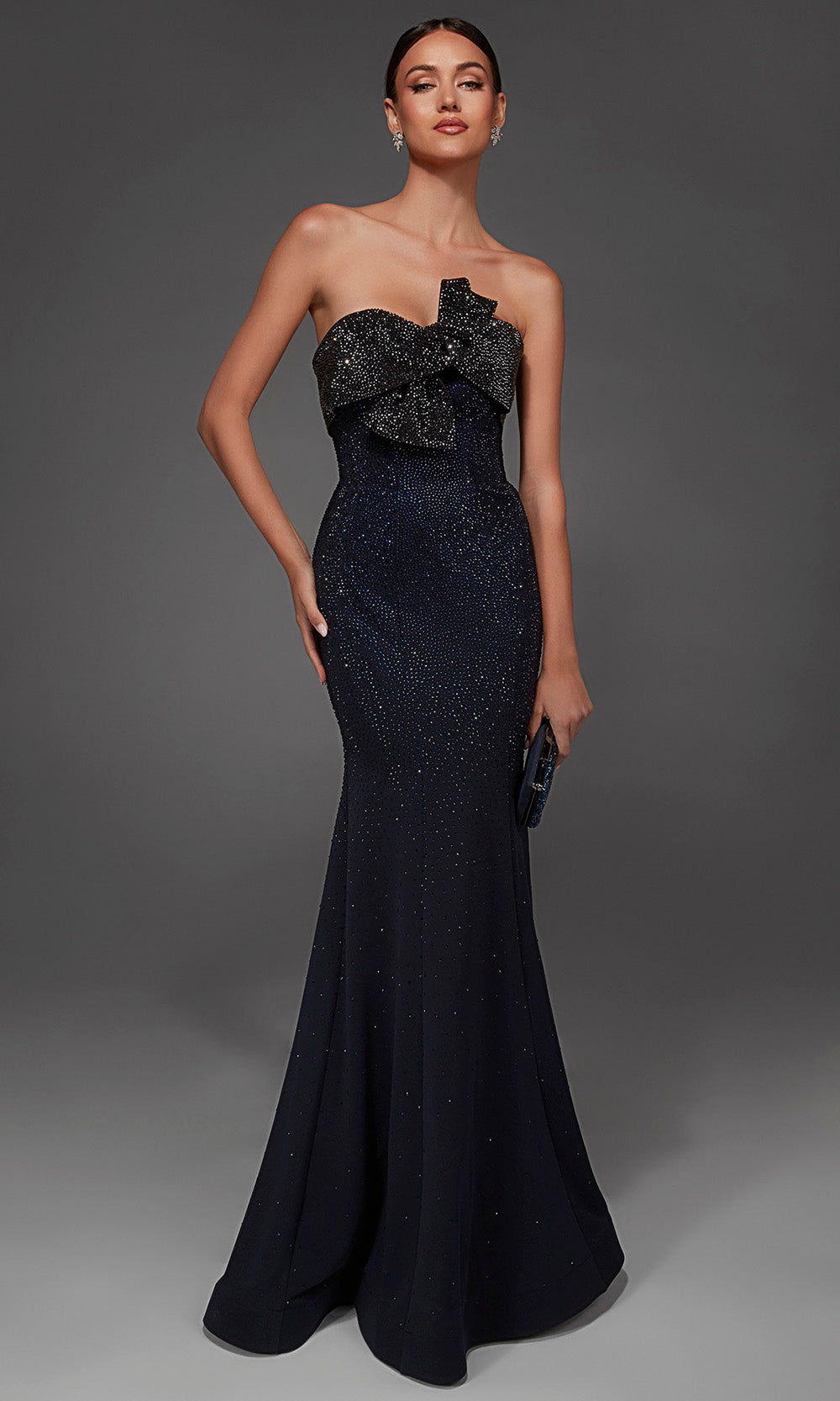 Alyce Paris 55019 - Bow Neckline Crystal Studded Evening Gown