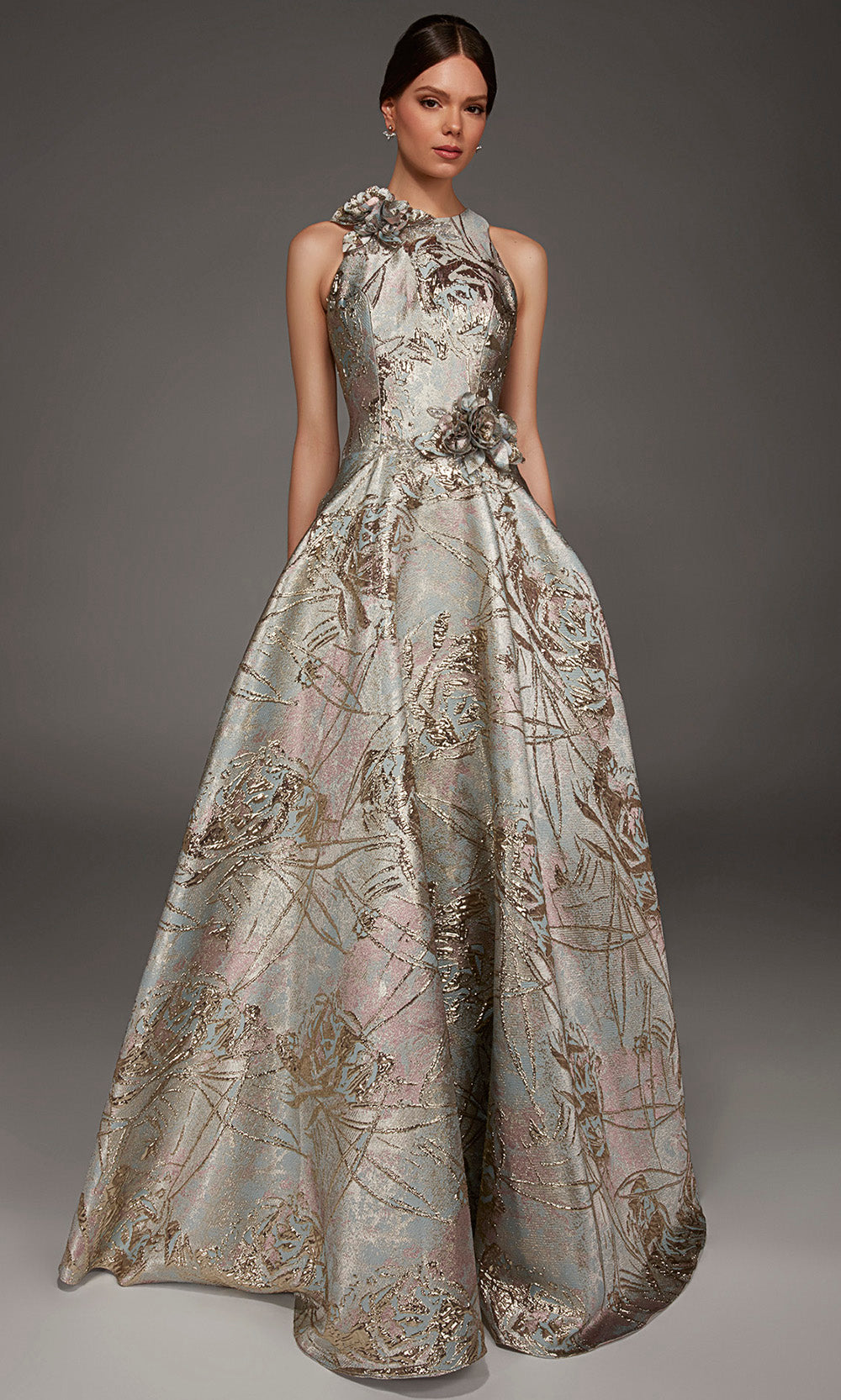 Alyce Paris 55027 - Rosette Accent High Neck A-Line Gown