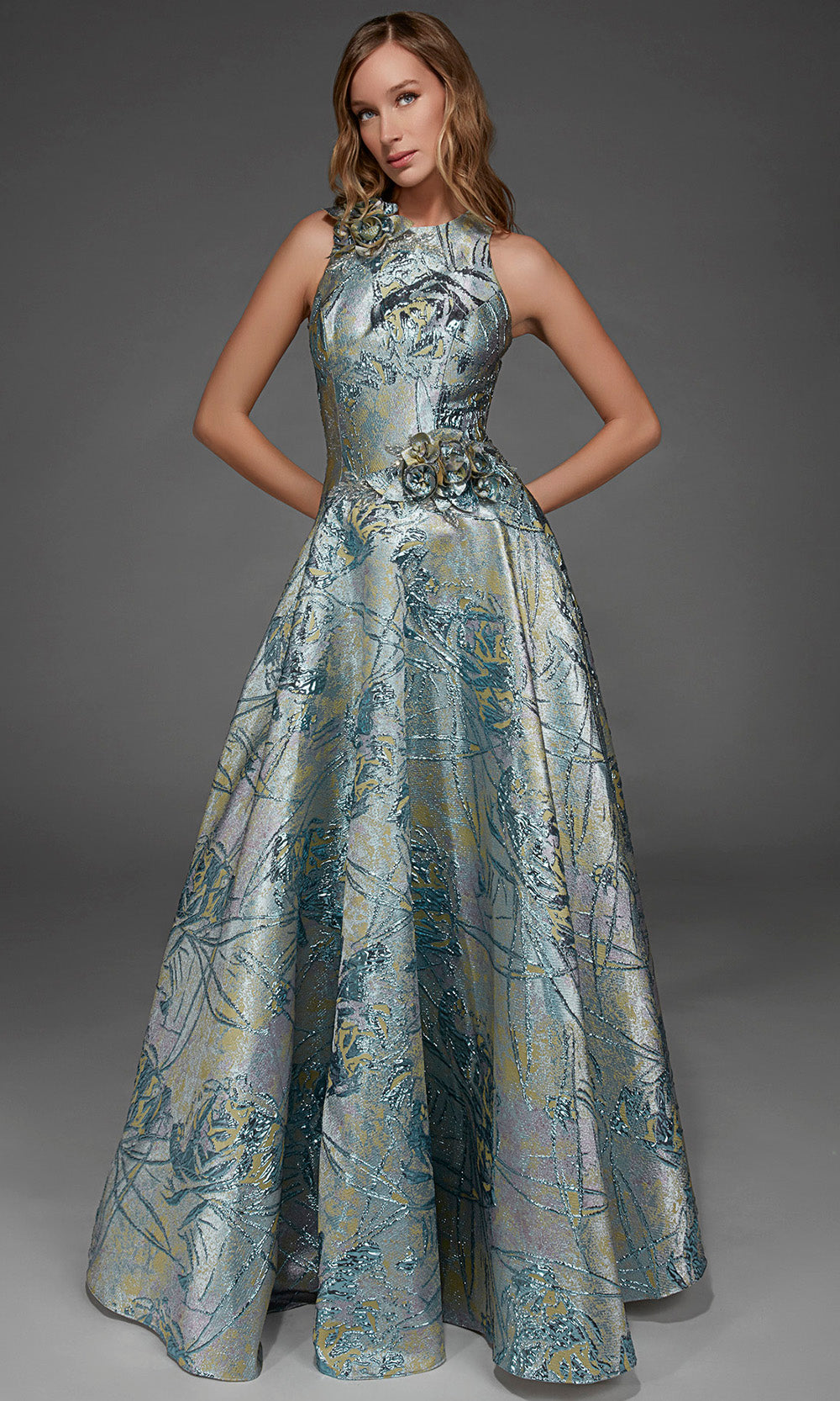 Alyce Paris 55027 - Rosette Accent High Neck A-Line Gown