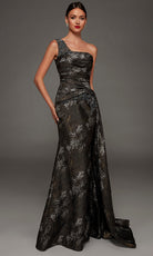 Alyce Paris 55033 - One Shoulder Jacquard Gown with Side Drape