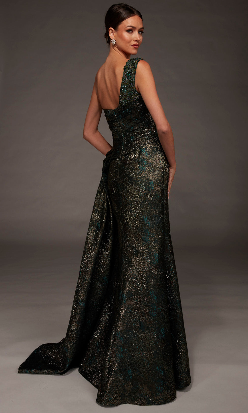Alyce Paris 55033 - One Shoulder Jacquard Gown with Side Drape
