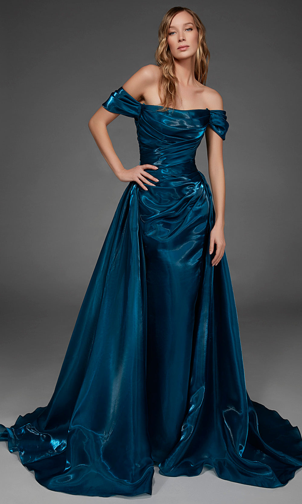 Alyce Paris 55034 - Off Shoulder Liquid Organza Gown with Overskirt