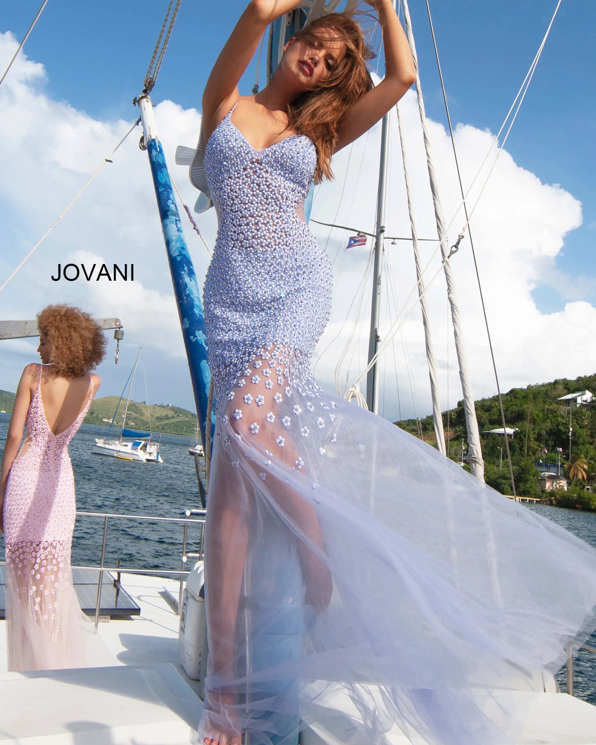 Jovani - 60695 Beaded Plunging V-neck Tulle Trumpet Dress - view 11