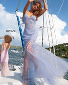 Jovani - 60695 Beaded Plunging V-neck Tulle Trumpet Dress - view 11