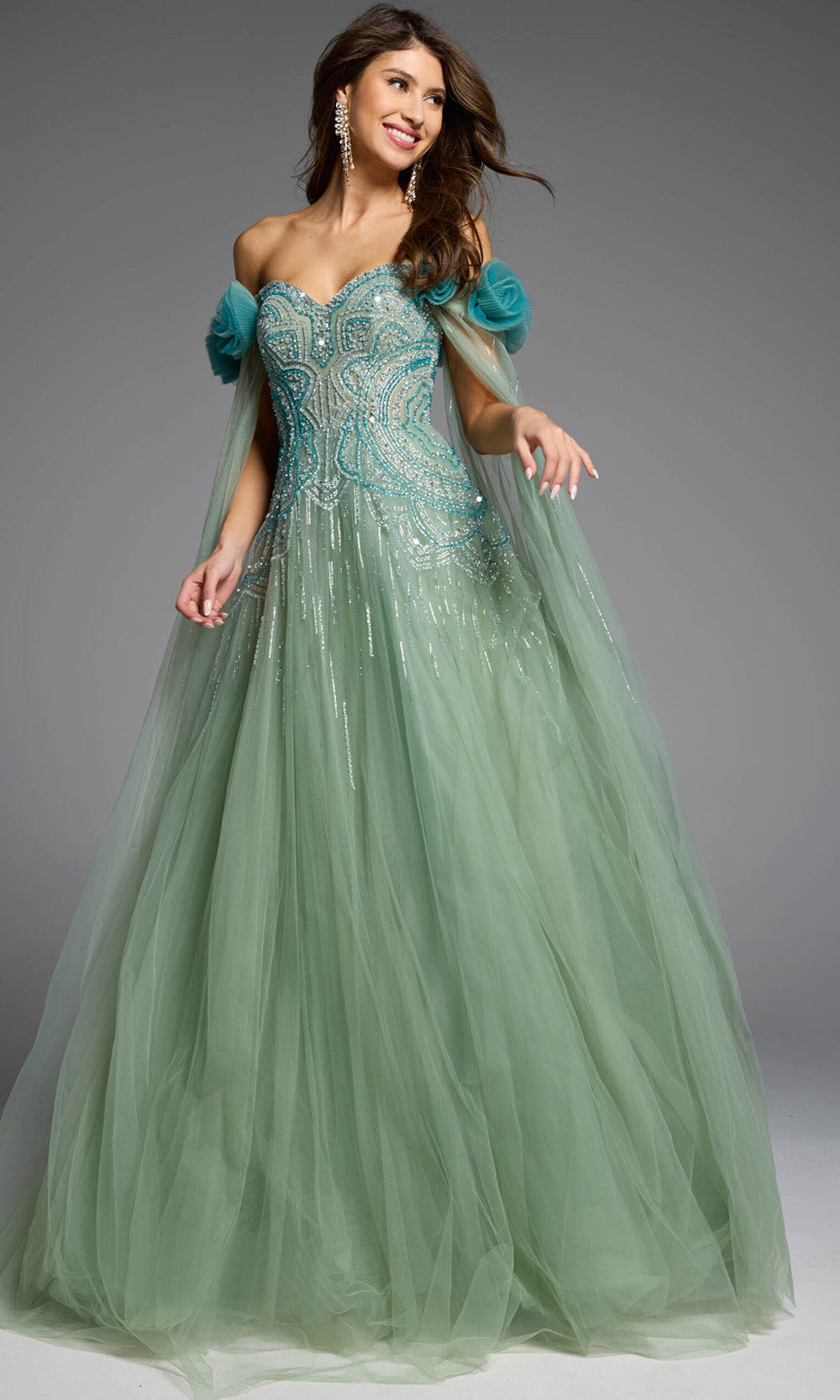 Jovani 61002 - Off Shoulder Beaded A-Line Gown - view 4