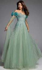 Jovani 61002 - Off Shoulder Beaded A-Line Gown - back view