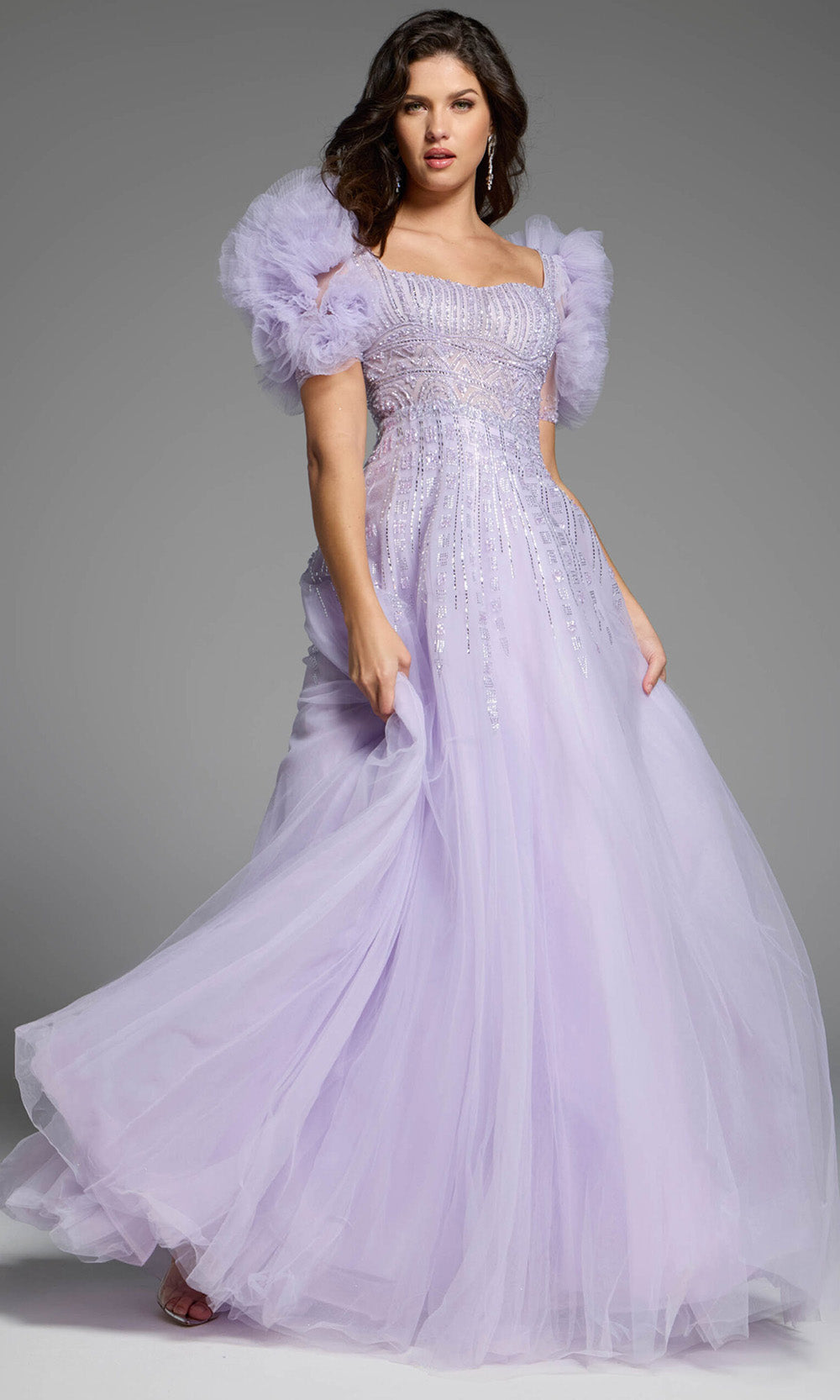 Jovani 61026 - Beaded Bodice Puff Sleeve Evening Gown - designer formal gown at Silhouette Dresses