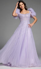 Jovani 61026 - Beaded Bodice Puff Sleeve Evening Gown - back view
