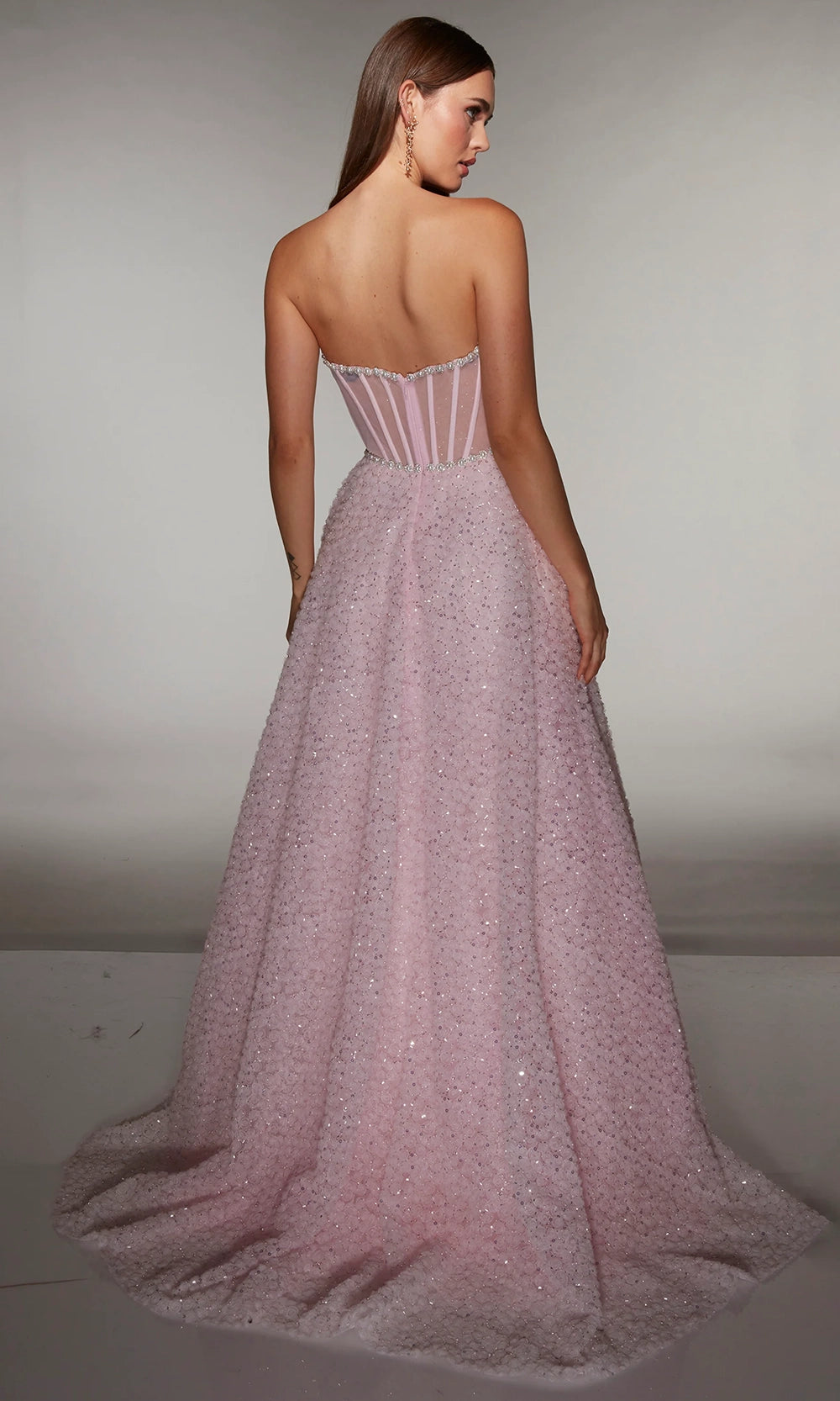 Alyce Paris 61982 - Strapless Corset Gown with Pearl Trim - detail view