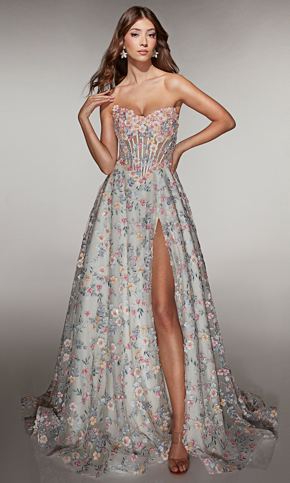 Alyce Paris 61986 - Floral Corset A Line Gown - designer prom dress at Silhouette Dresses