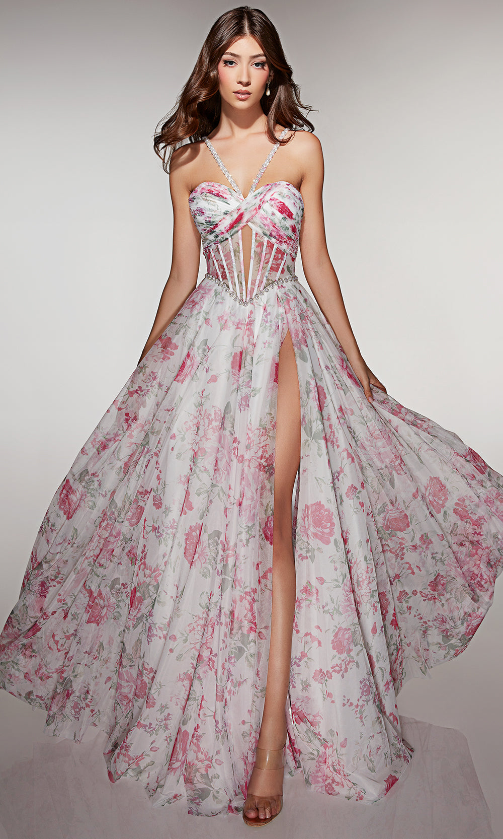 Alyce Paris 61994 - Floral tulle gown with illusion corset - view 7