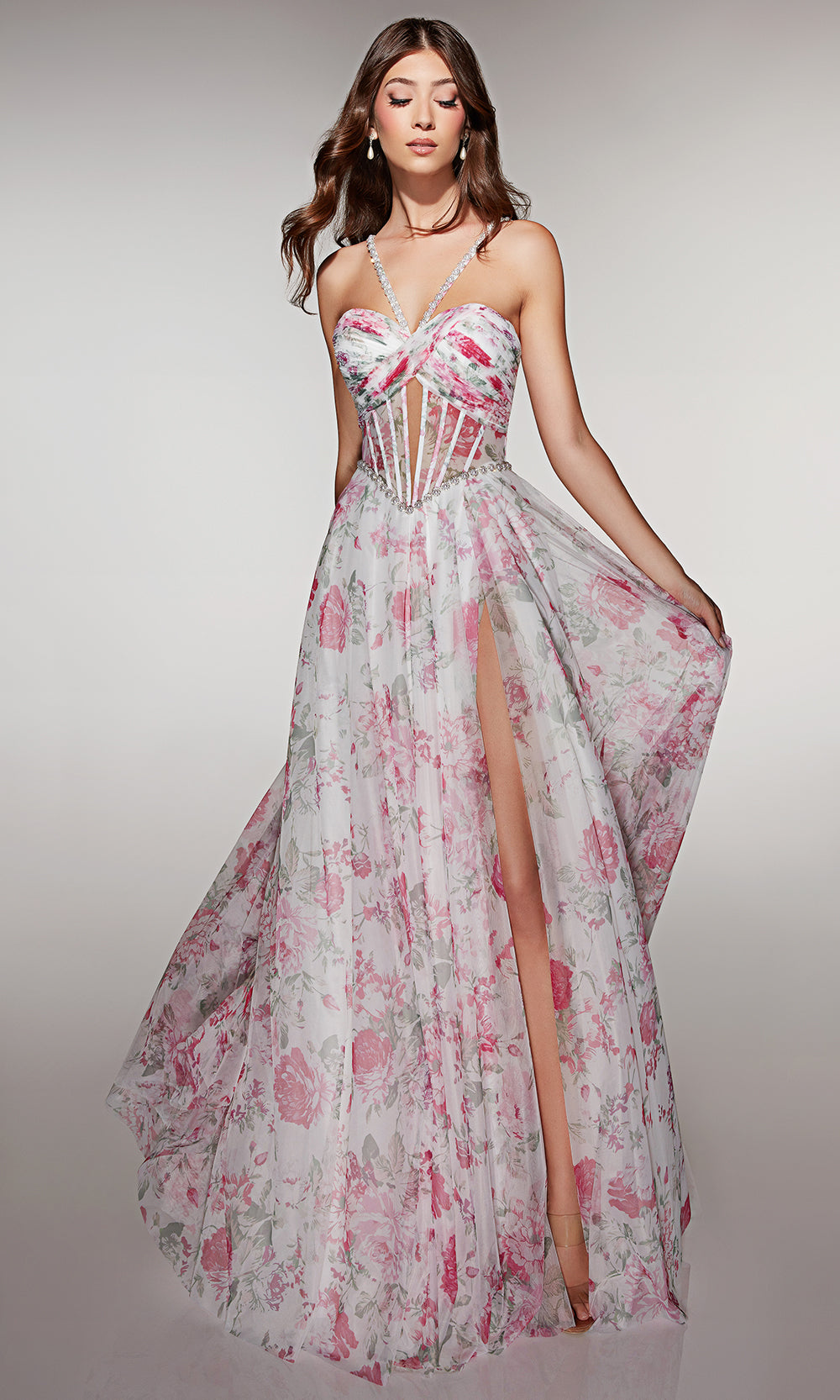 Alyce Paris 61994 - Floral tulle gown with illusion corset - view 11