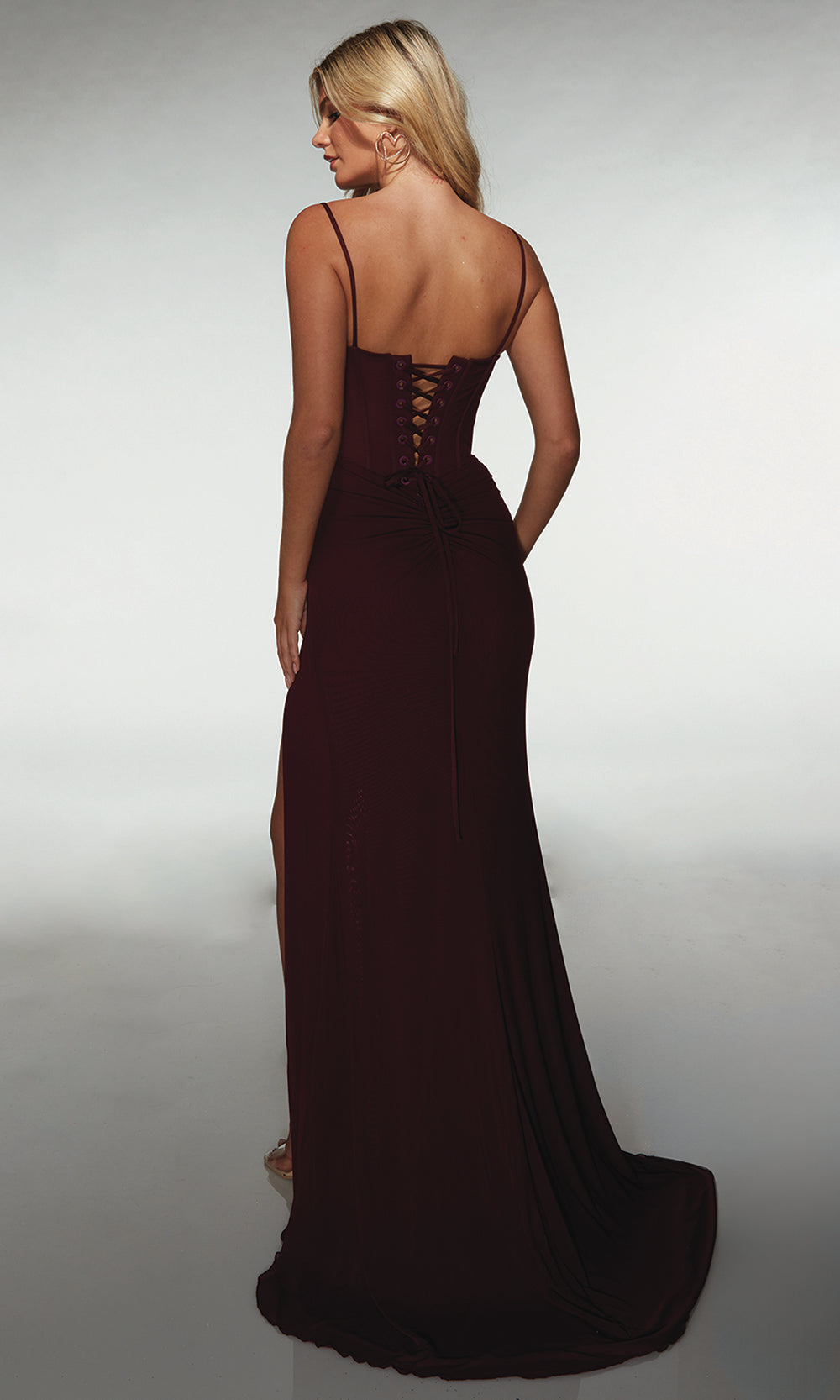 Alyce Paris 62002 - Sleek gown with slit and lace up back - detail view