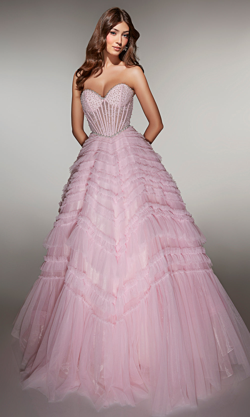 Alyce Paris 62007 - Tiered Glitter Tulle Ball Gown - detail view
