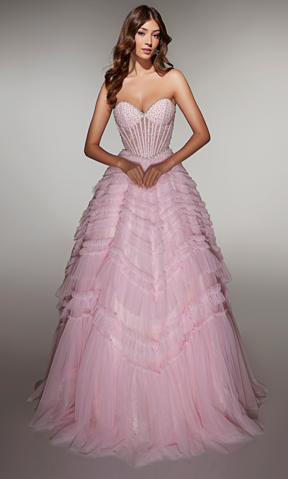 Alyce Paris 62007 - Tiered Glitter Tulle Ball Gown - view 5