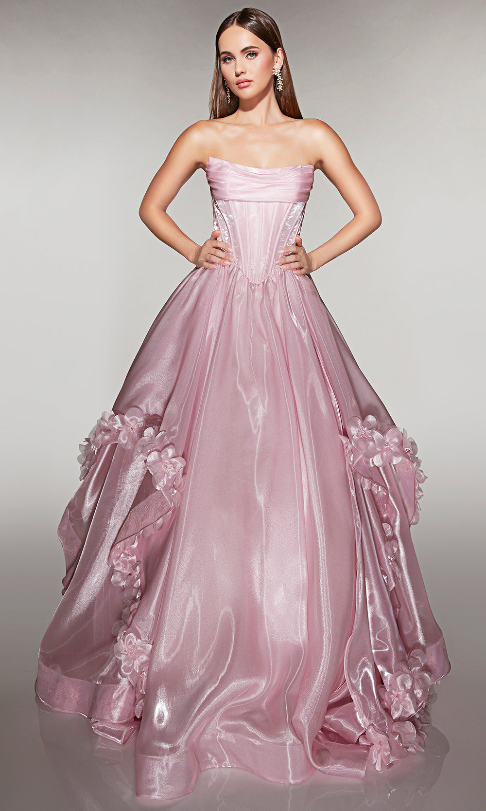 Alyce Paris 62014 - Shimmer Ball Gown with 3D Floral Accents - detail view