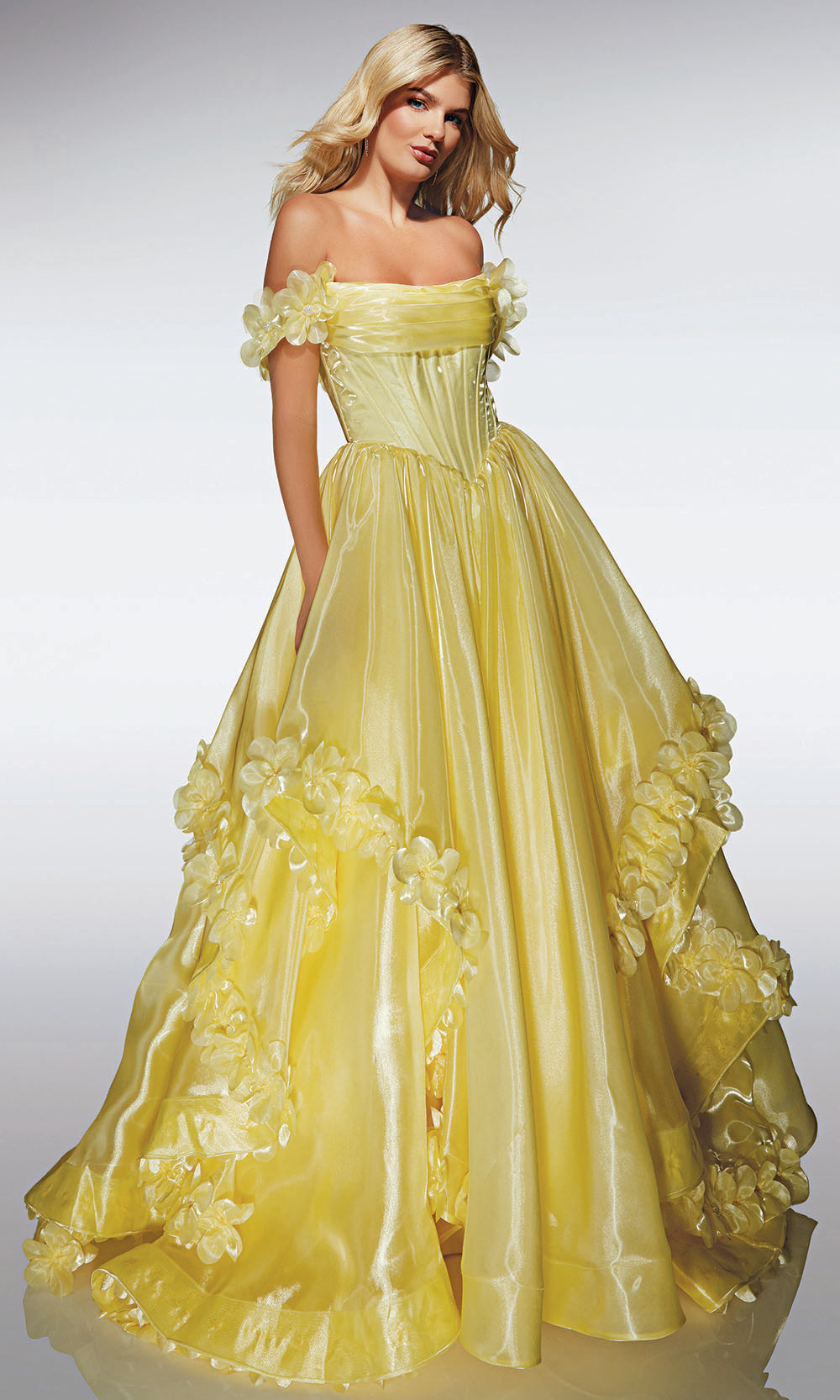 Alyce Paris 62014 - Shimmer Ball Gown with 3D Floral Accents - designer prom dress at Silhouette Dresses