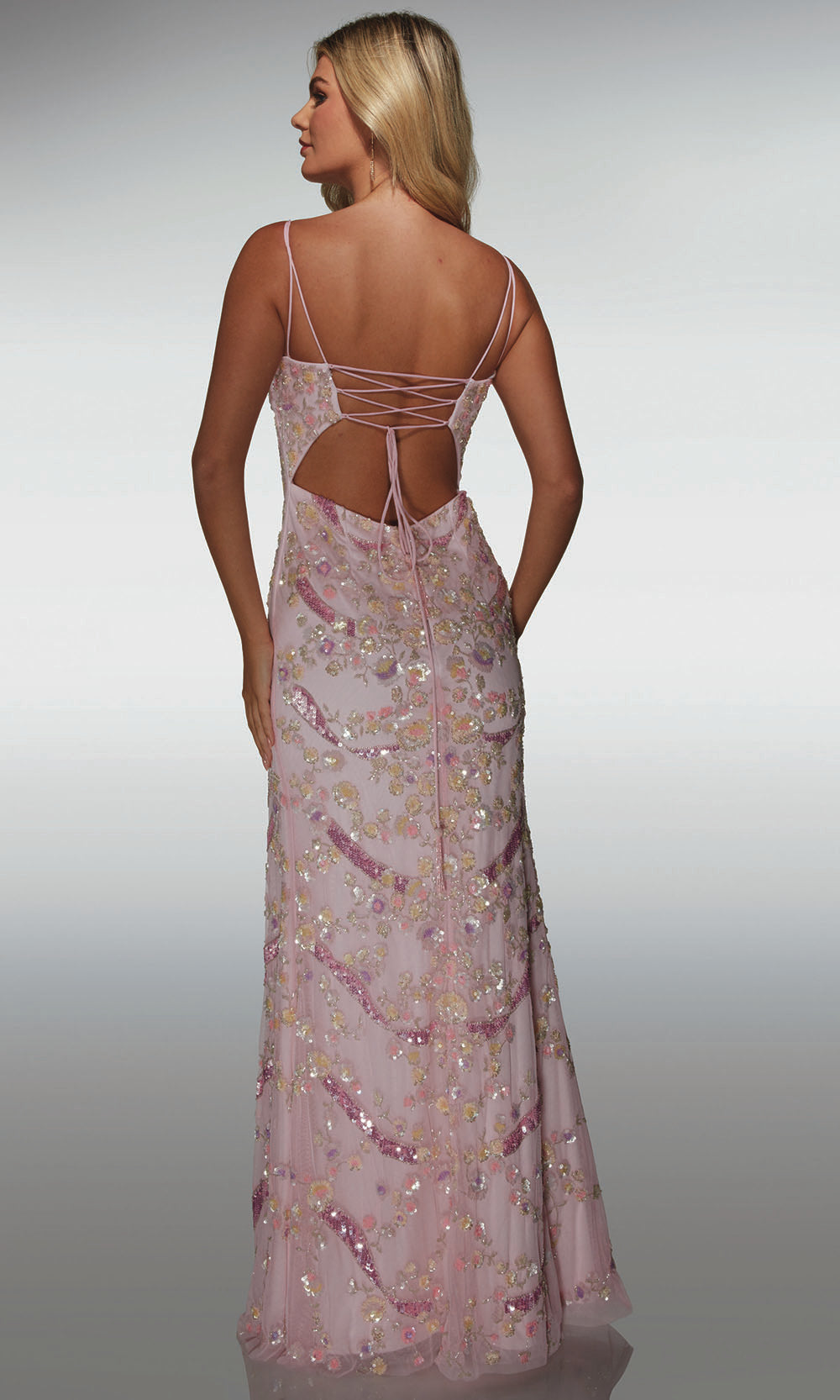 Alyce Paris 62016 - Beaded Fitted Gown with Slit - back view