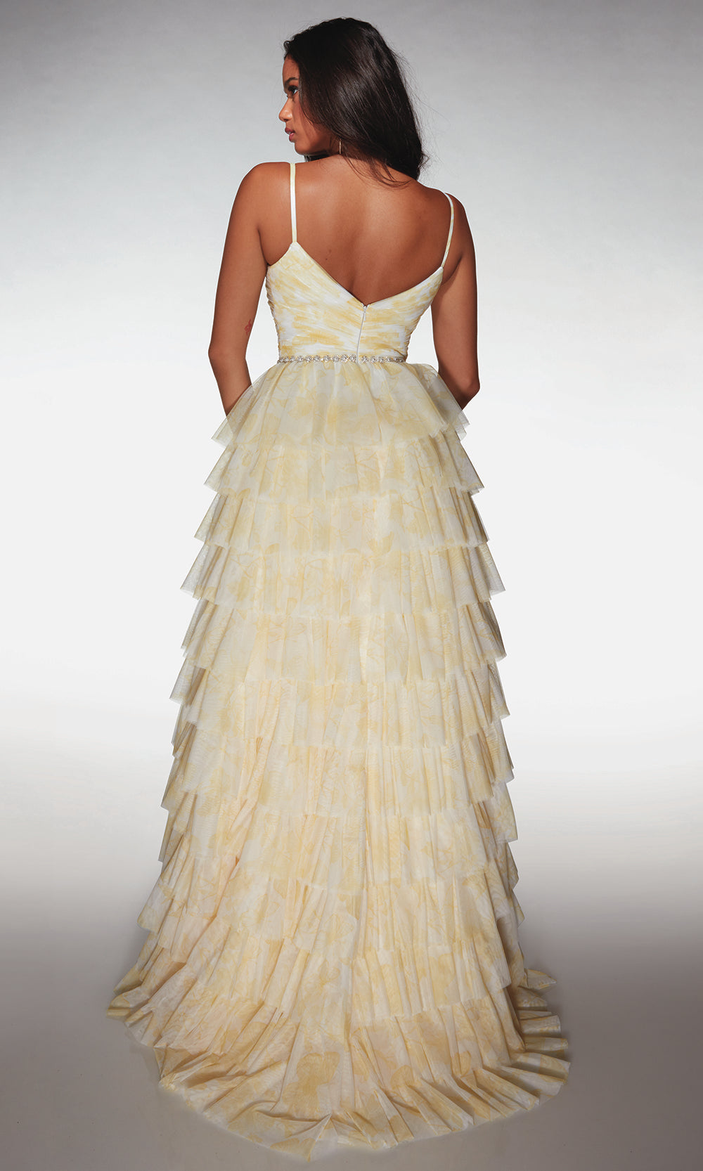 Alyce Paris 62018 - Tiered Ruffle A-Line with Pleated Bodice - detail view