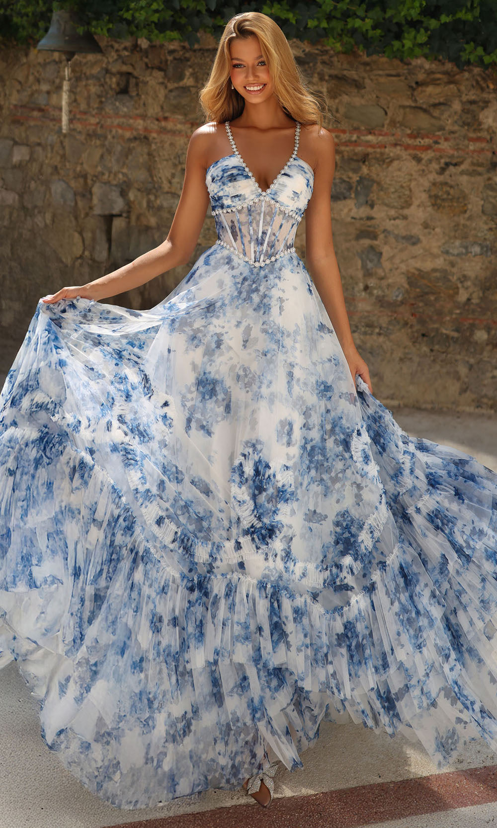 Alyce Paris 62028 - Floral Tulle A Line Gown - detail view