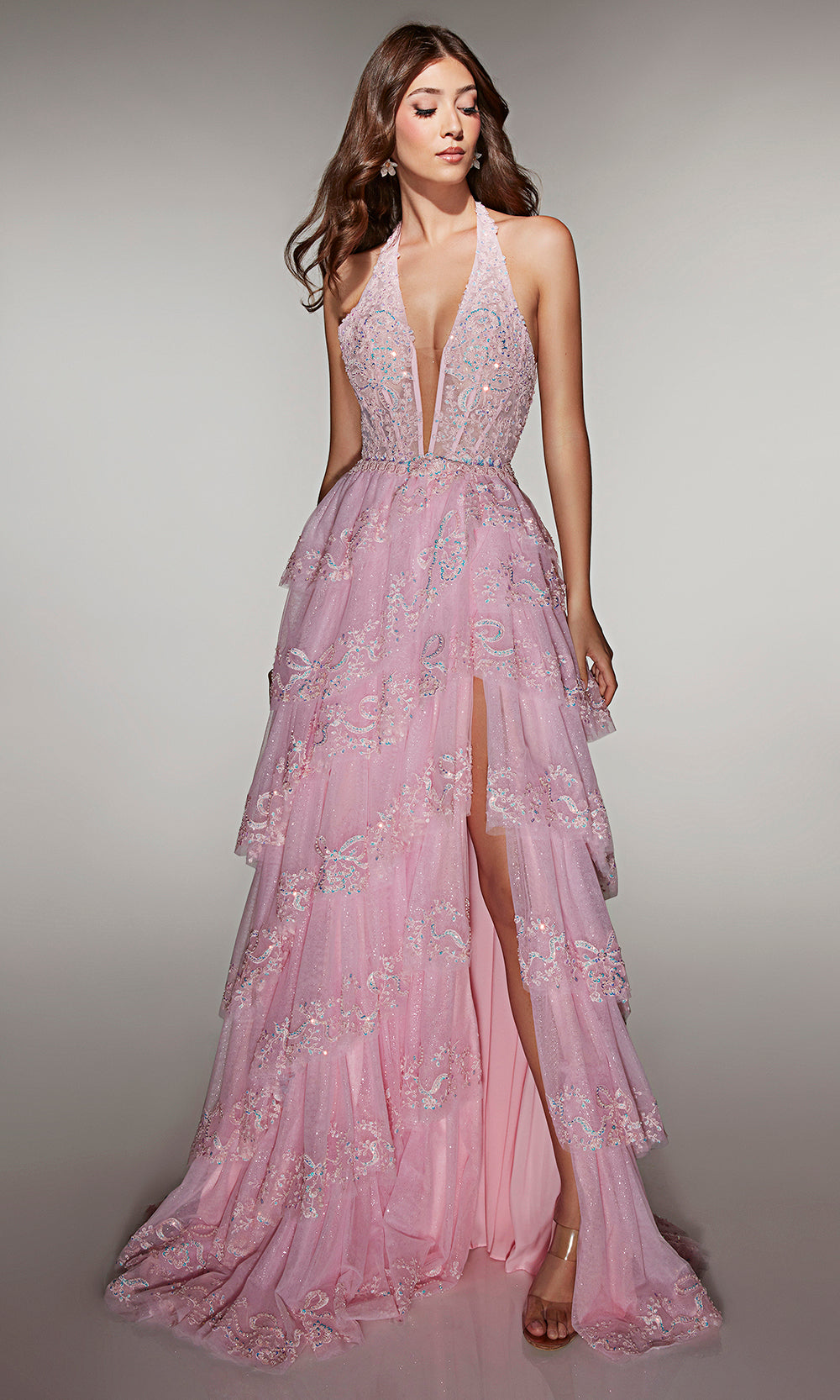 Alyce Paris 62037 - Tiered Tulle Halter A Line Gown - back view