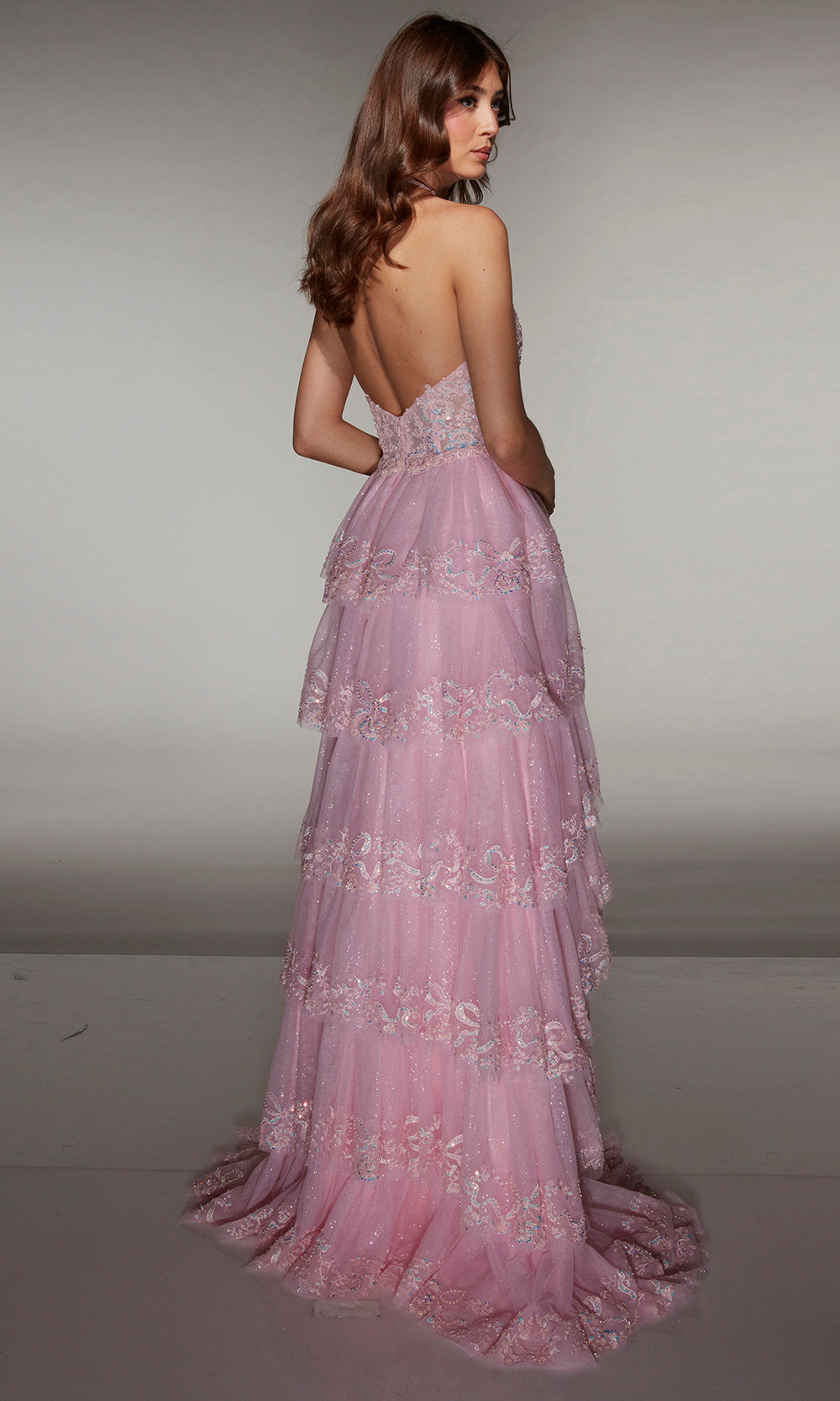Alyce Paris 62037 - Tiered Tulle Halter A Line Gown - detail view