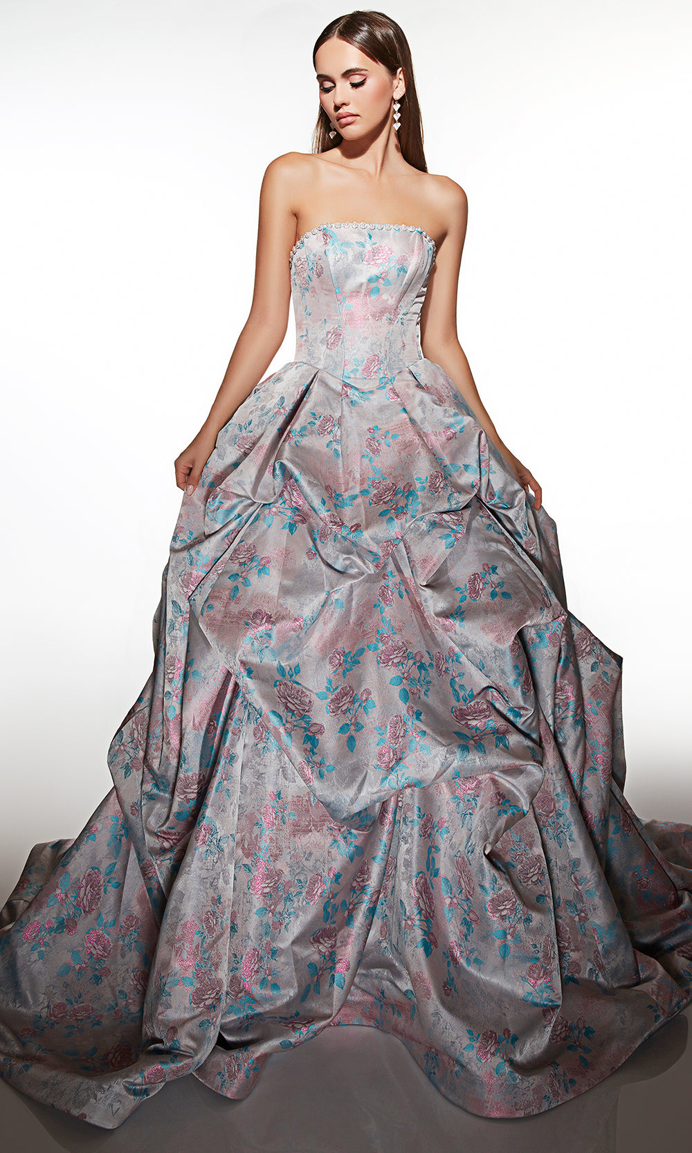 Alyce Paris 62039 - Pearl Trim Strapless Jacquard Ballgown - designer prom dress at Silhouette Dresses