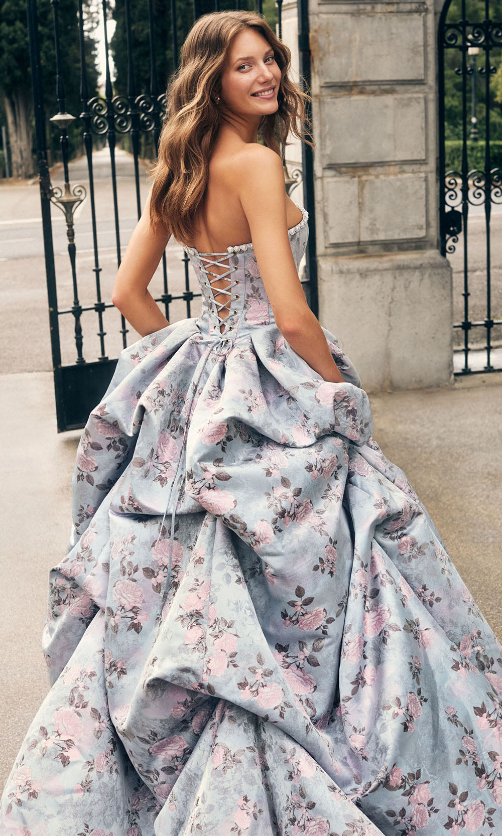 Alyce Paris 62039 - Pearl Trim Strapless Jacquard Ballgown - view 4
