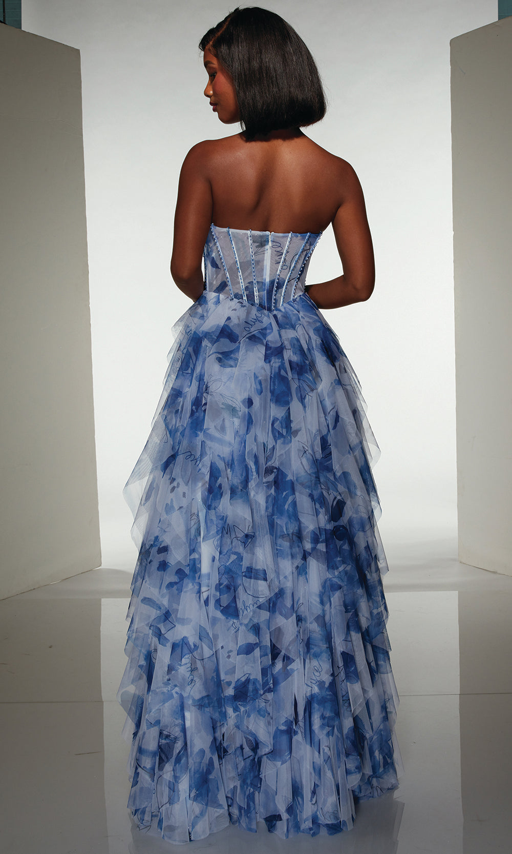 Alyce Paris 62041 - Floral Corset Ballgown with Slit - view 4