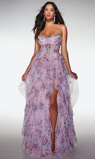 Alyce Paris 62041 - Floral Corset Ballgown with Slit - back view