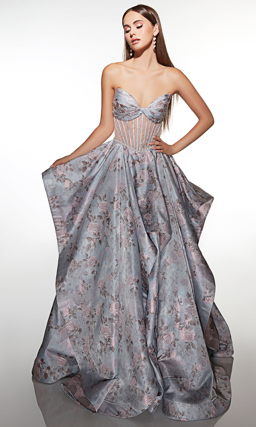 Alyce Paris 62051 - Floral Jacquard Corset Ball Gown - designer prom dress at Silhouette Dresses