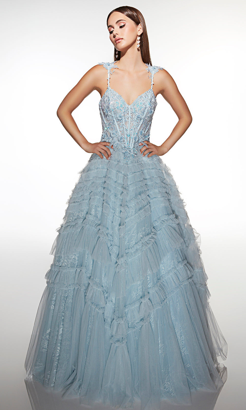 Alyce Paris 62058 - Lace Bodice Ball Gown with Tiered Skirt - designer prom dress at Silhouette Dresses