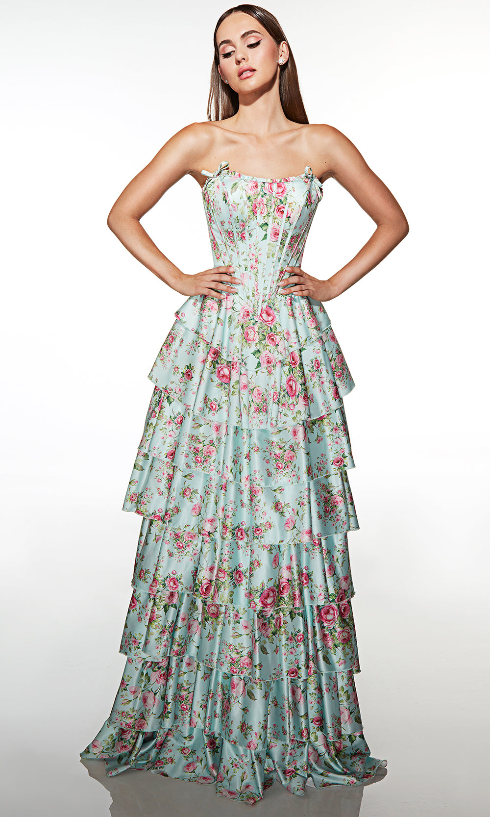 Alyce Paris 62066 - Strapless Floral Tiered A Line Gown - back view