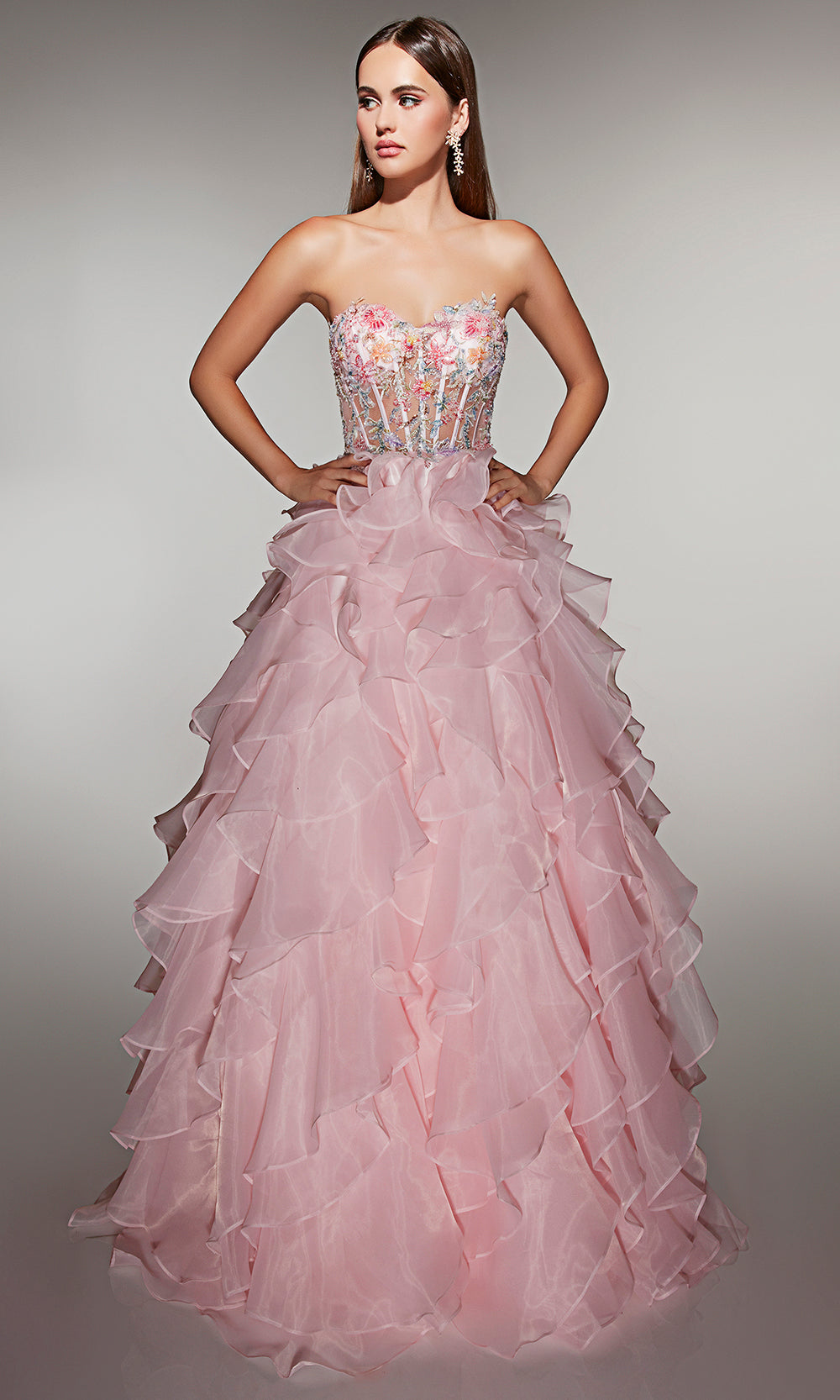 Alyce Paris 62069 - Corset Bodice Ruffle Ball Gown - back view