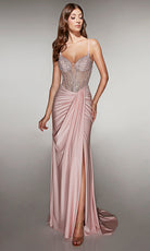 Alyce Paris 62088 - Beaded Corset Gown with Draped Skirt - back view