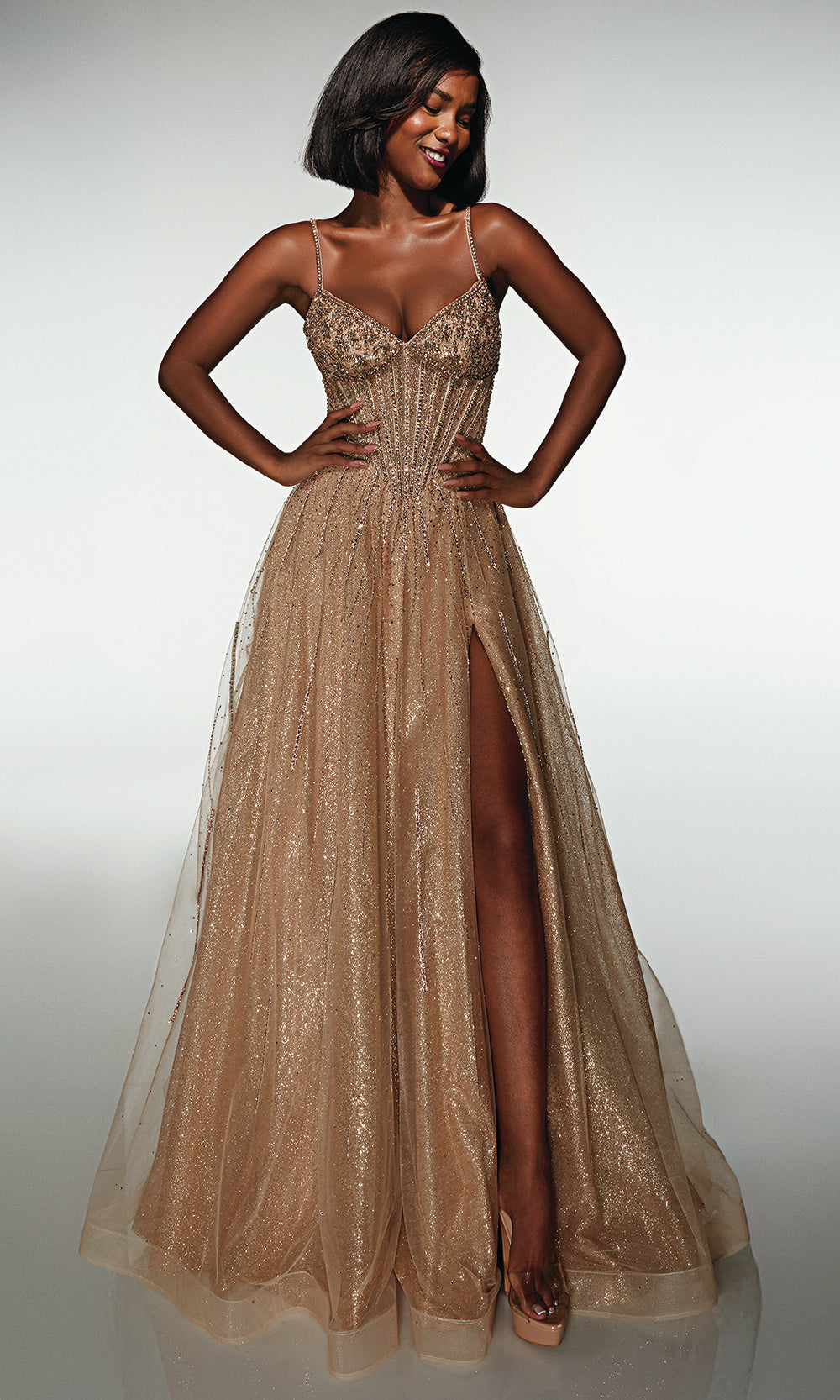 Alyce Paris 62093 - Sparkling Corset A-line Gown with Slit - designer ball gown at Silhouette Dresses