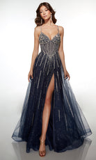 Alyce Paris 62093 - Sparkling Corset A-line Gown with Slit - view 4