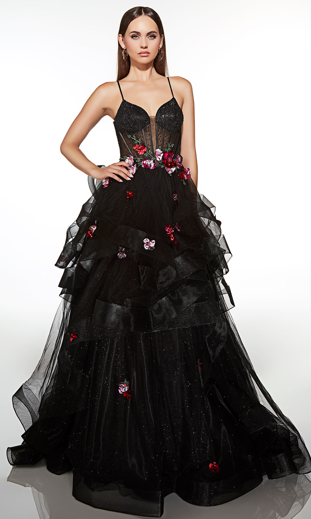 Alyce Paris 62108 - Floral Applique Tiered Ball Gown - designer ball gown at Silhouette Dresses