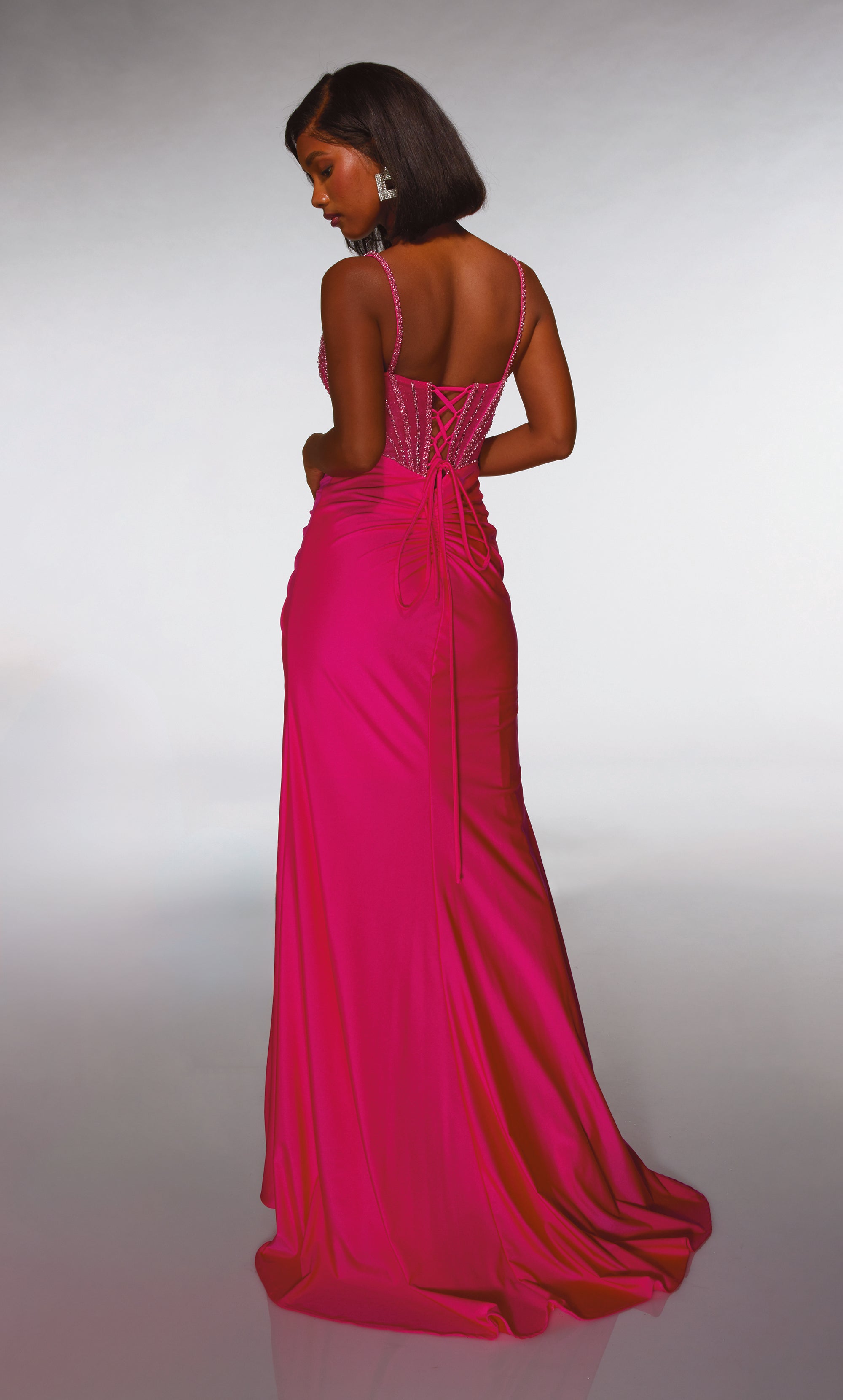 Alyce Paris 62113 - Beaded Corset Gown with Draped Slit Skirt - view 4